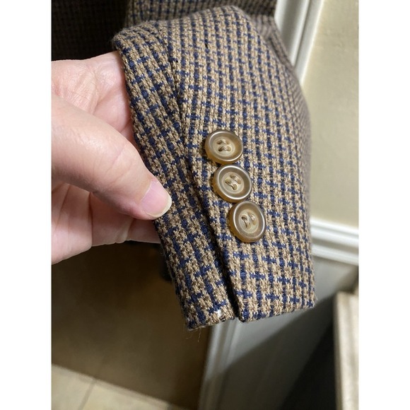 Vintage Carlo Mandrone Mens Suit Jacket Silk Wool Pockets Tweed Style Brown 50R - Picture 9 of 15